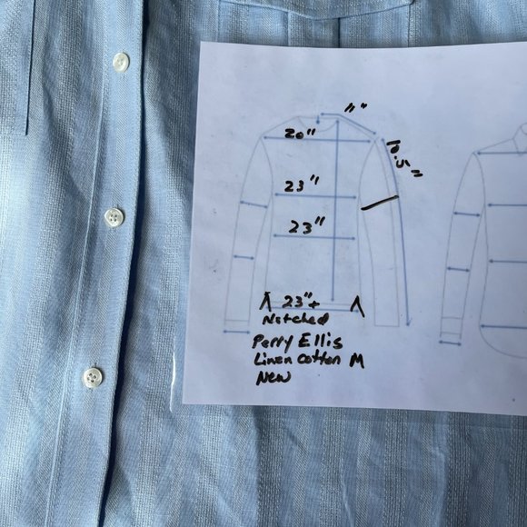 Perry Ellis Linen Cotton NEW short sleeve shirt button pockets blue notched M - Picture 7 of 7